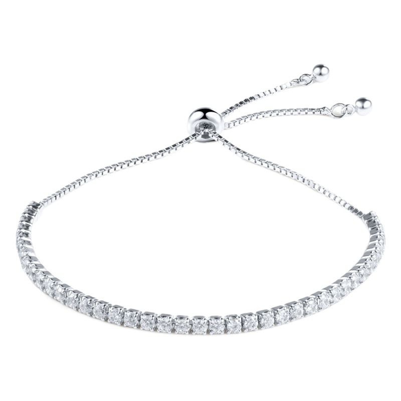 Zircon Crystal Fashion Full Diamond Personality s925 Sterling Silver Bracelet Female European and American Foreign Trade Shrinkable Personality Bracelet Wholesale