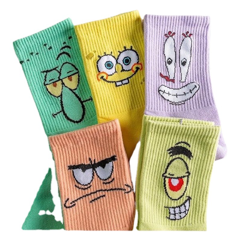 Spongebob Socks for Women, European and American Cartoon Short Socks, Cotton Men's Long Tube Trendy Socks, Casual Student Cartoon Trendy Socks