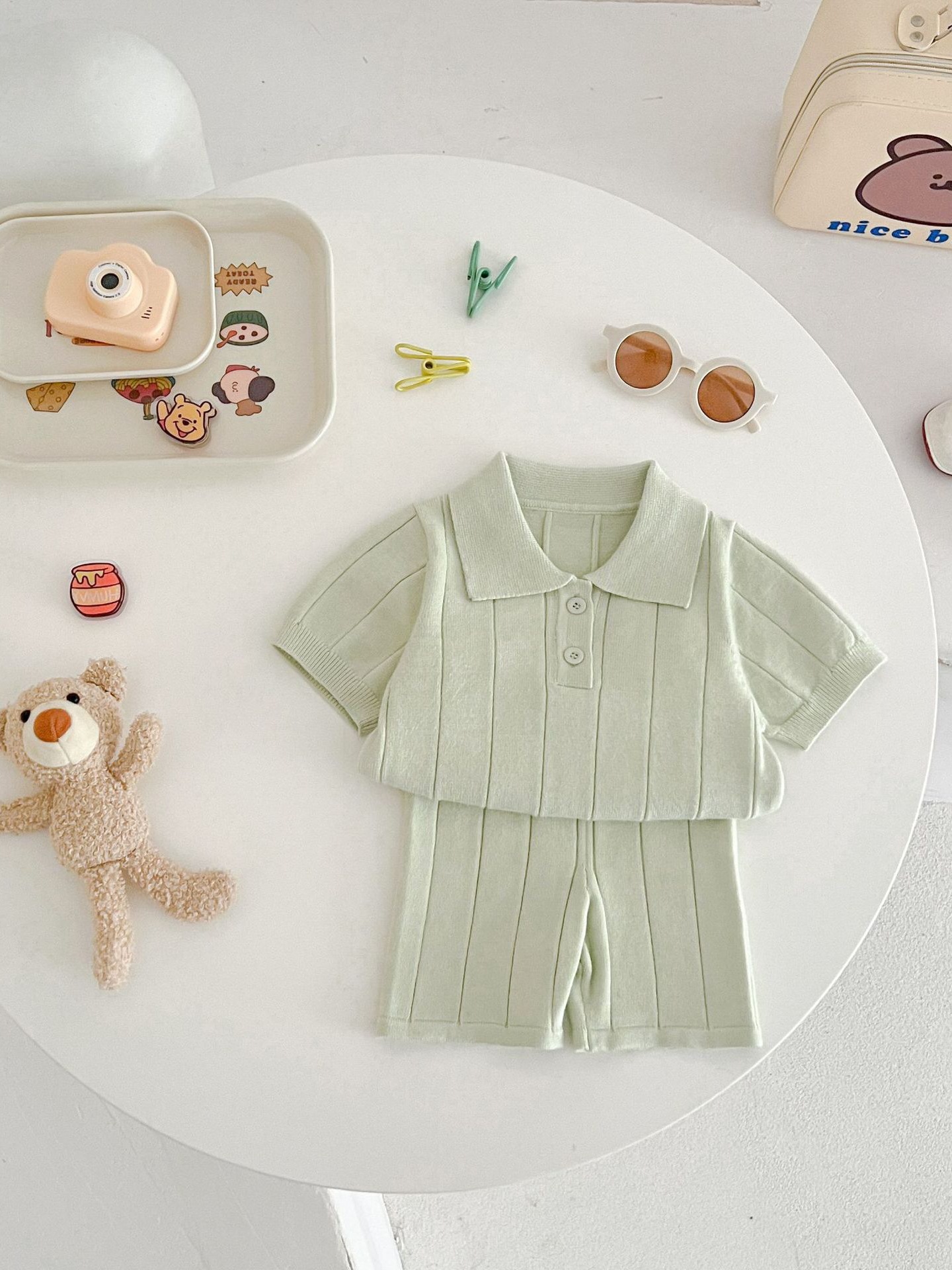 Picture of Ins Korean Style 2025 Spring and Summer Baby Children's Baby Ice Silk Knitted Sweater Thin Summer Top Pants suit