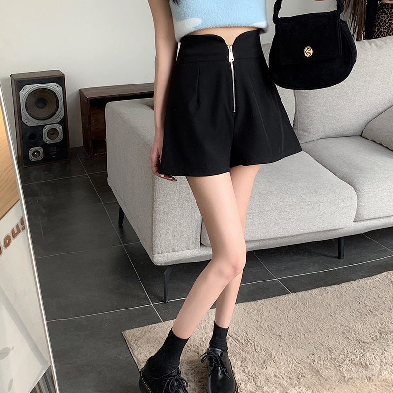 2023 Summer New High Waist Slimming A- line Shorts Zipper Flesh Covering Fashion Women's Pants Summer plus size Fat M Essential