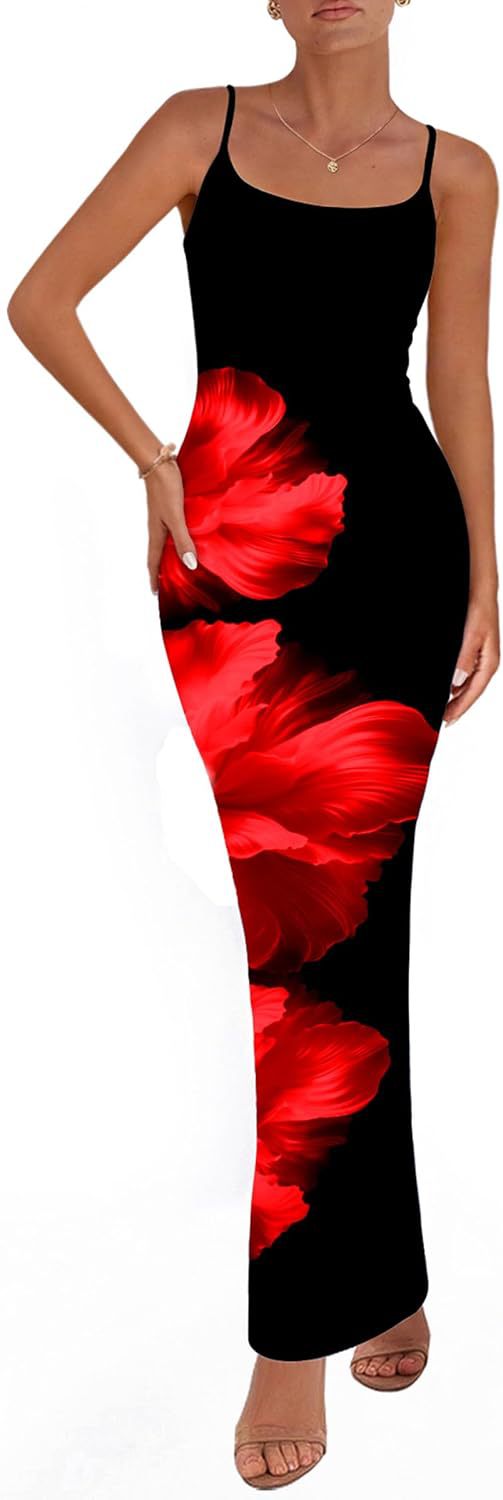 Picture of Autumn 2025 New Elegant Temperament Tight Low-cut Contrast Color Rose Print Design One Step Sling dress