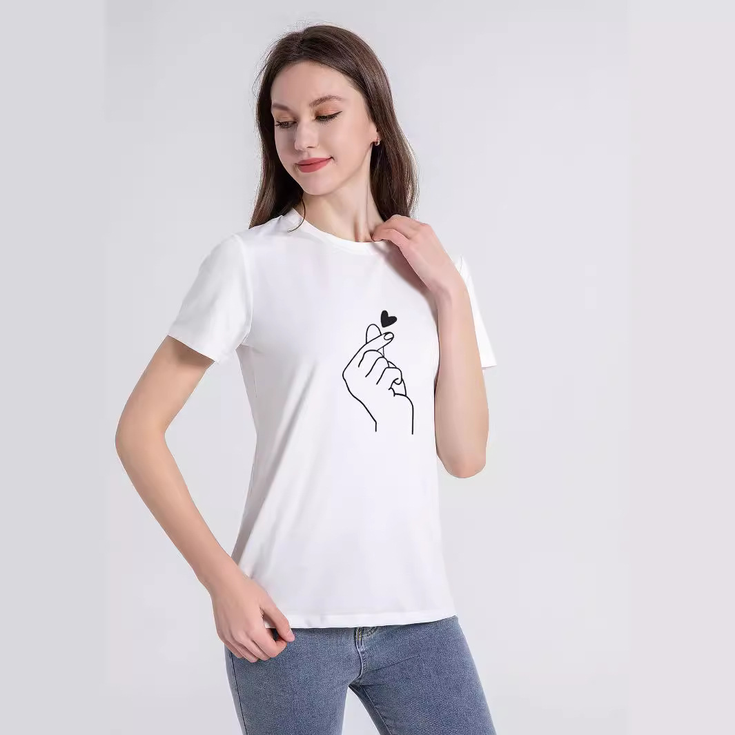 2023 New Amazon cross-border European and American women's clothing loose round neck heart pattern commuter short sleeve top T-shirt