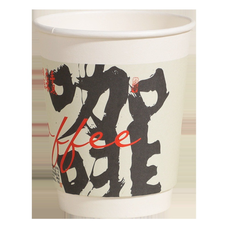 [Low Price Big Sale] Disposable Coffee Cup with Lid Wholesale Coffee Milk Tea Drink Thickened Double-Layer Coffee Paper Cup
