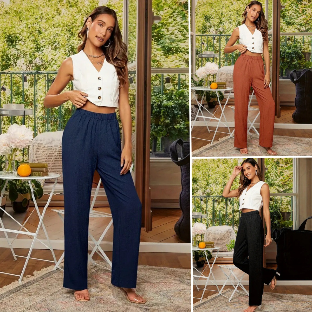 2024 independent station Amazon Europe and the United States cross-border best selling explosions foreign trade elastic casual solid color pants straight pants women