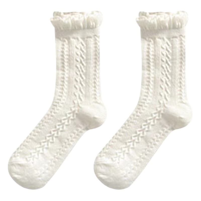 White Socks Women's Mid-barrel ins Trendy Spring and Summer Thin High-value Cute Lace Japanese jk Simple High Socks