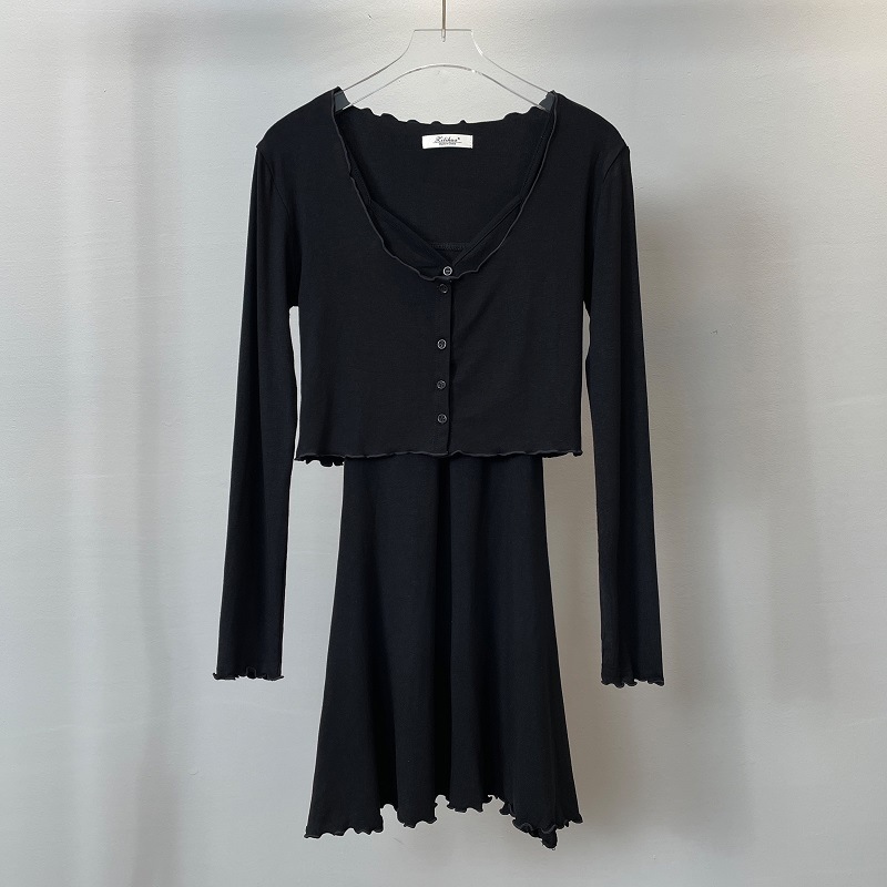 Picture of French Style High-end Sense Chic Long-sleeved Cardigan Slip Skirt Set Pure Desire Style Slim-fit Sexy Dress Two-piece Set for Women
