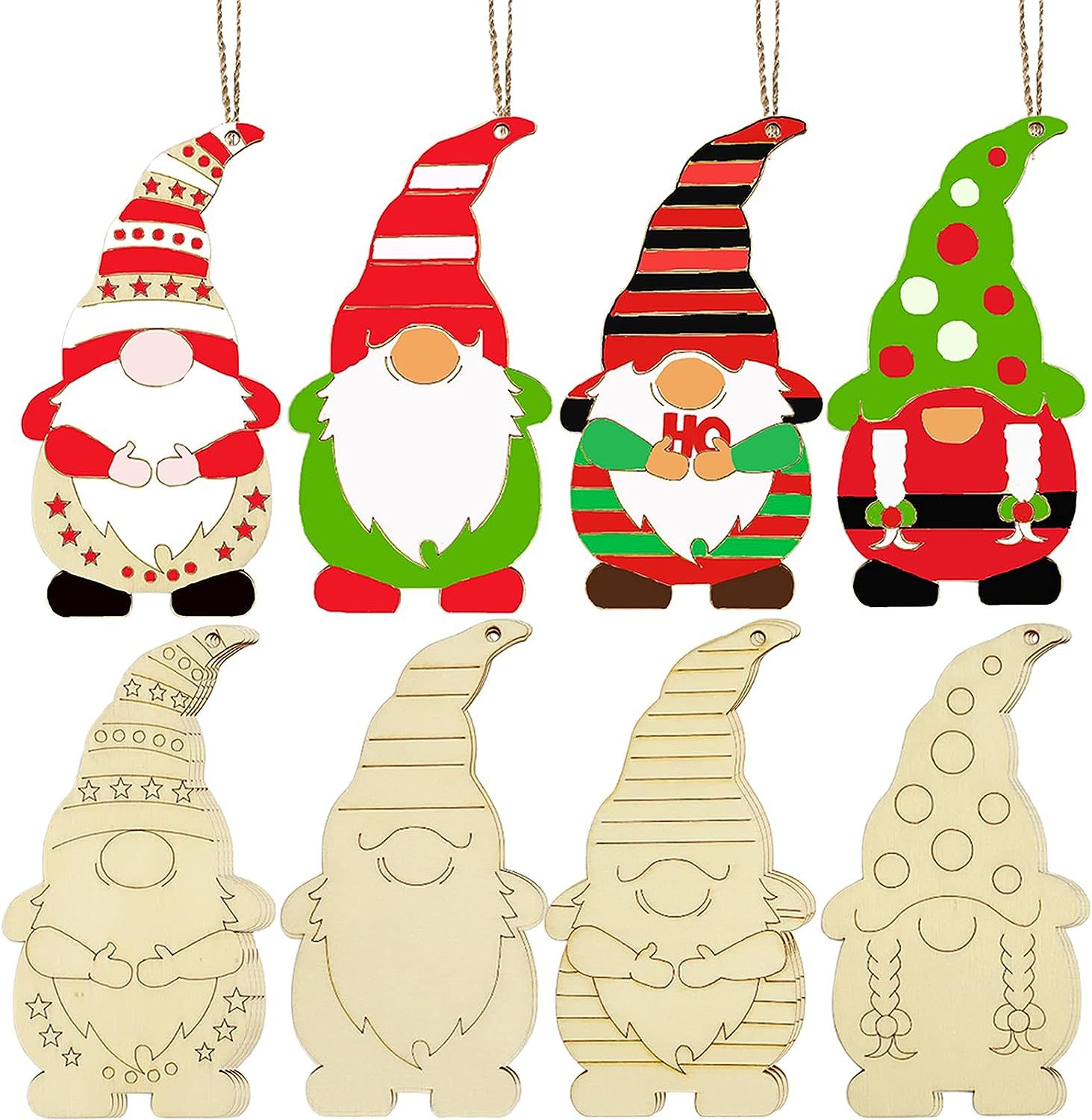 20 Pieces of Christmas Wooden Unfinished Blank Dwarf Ornaments DIY Santa Claus Christmas Tree Decoration Tags