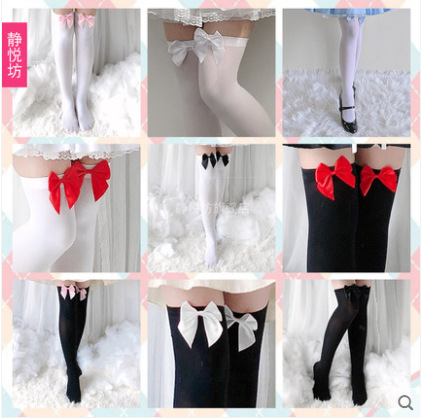 Jingyuefang lolita white lace bow stockings/college style maid maid socks student socks