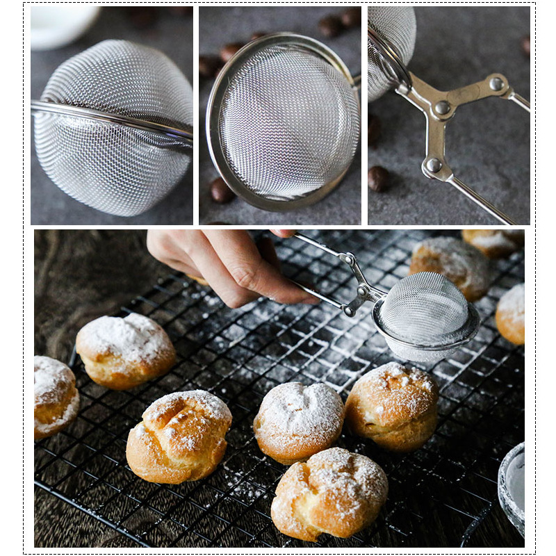 Picture of Stainless steel hand-held sieve filter tea ball 304 spherical flour sugar sieve filter baking tools spot wholesale