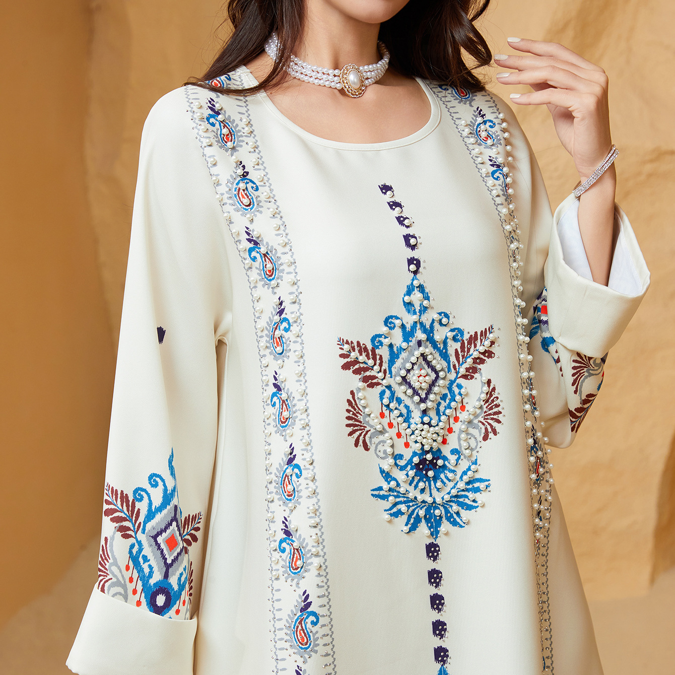 Picture of ZD040 Middle East Cross-border Trade Muslim Women Printed Robe Dubai dress Abaya Amazon Wholesale