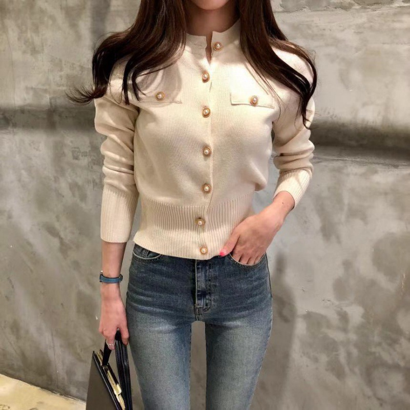 Autumn 2022 chic Korean All-match Elegant Fashion Single-breasted Knit Sweater Small Cardigan Coat Women