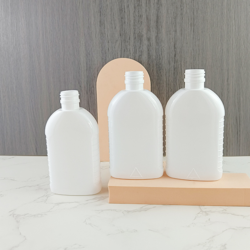 28 Teeth 250ml Flat Bottle Factory Direct Sales White pet Round Shoulder Stripesd Lotion Bottle Daily Packaging Shower Gel Skin Care
