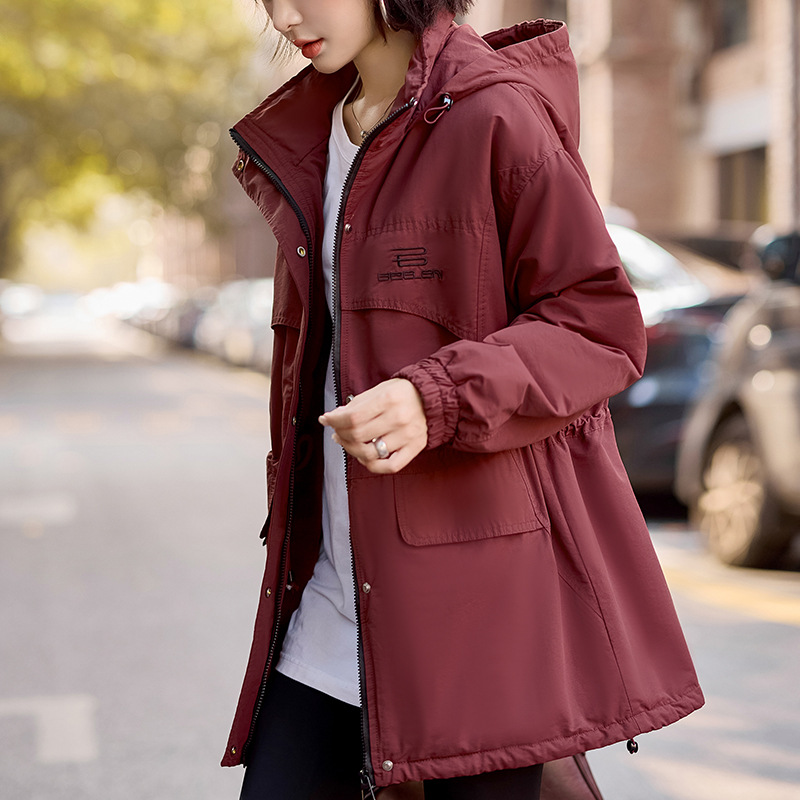 Ancora Red fleece-lined Parker Women's Mid-Length 2024 Winter New Waist Reducer Thickened Cotton Coat