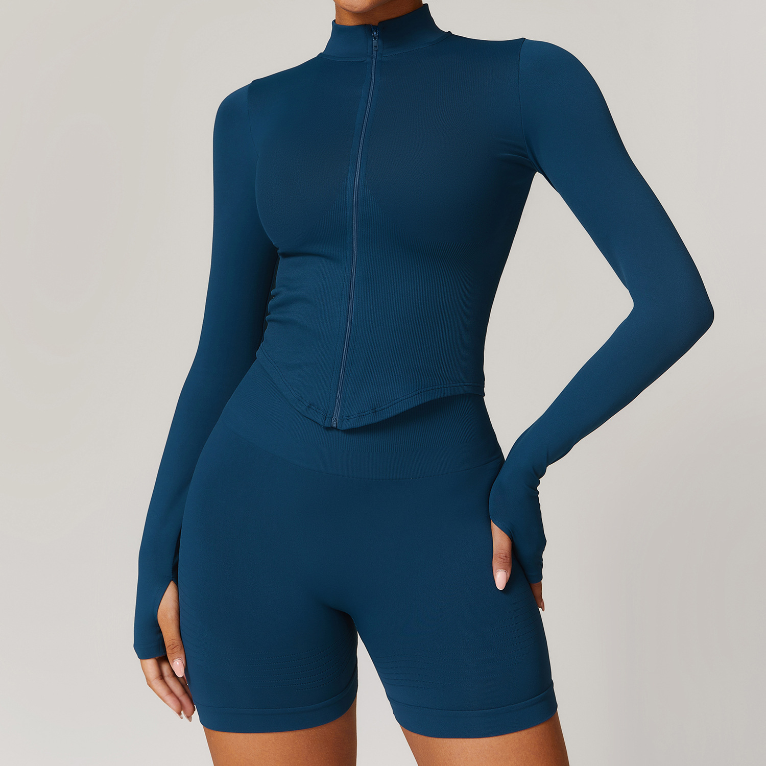 Picture of European and American stand collar zipper long sleeve yoga coat women's tight-fitting quick-drying yoga clothing outdoor fitness sports top 7725