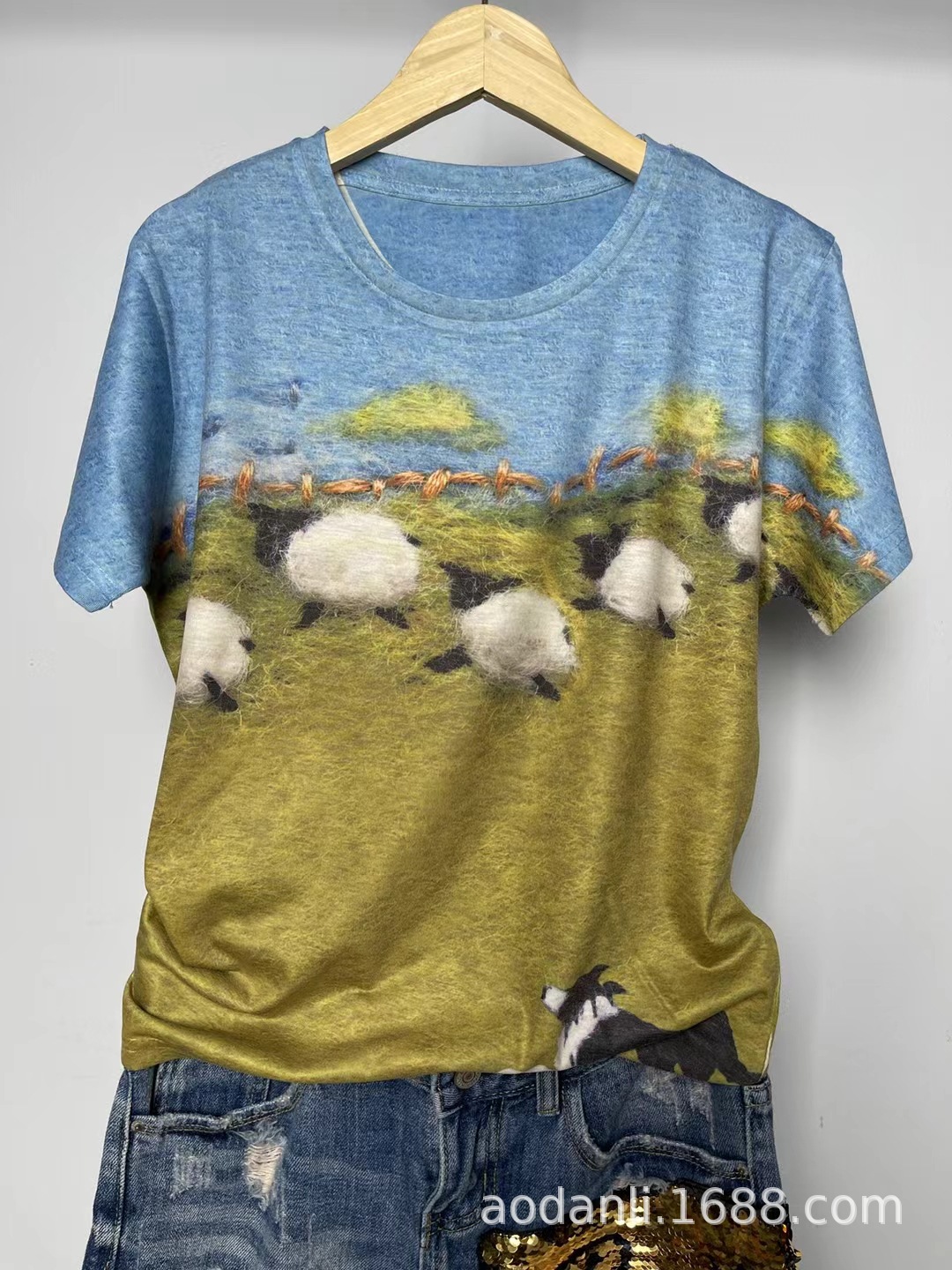 Women's New Summer Short-sleeved Printed Baby Cotton Elegant Slim-fit Round Neck All-match Casual Top T-shirt Trendy