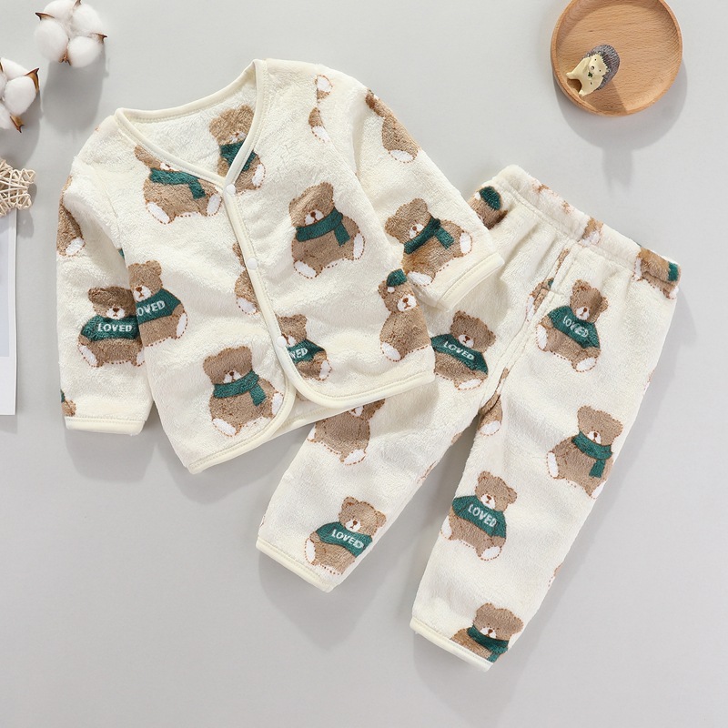 Picture of Baby suit Autumn and Winter Newborn Clothes Boys and Girls Baby Thermal Underwear suit Flannel Cardigan Two-piece Set