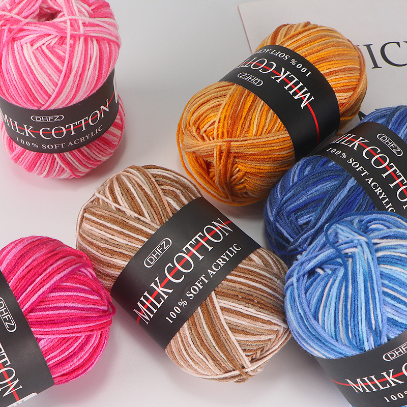 3 strands of milk cotton wool segment dyeing color gradient acrylic thread super soft wool group crochet thread tie dyeing factory wholesale