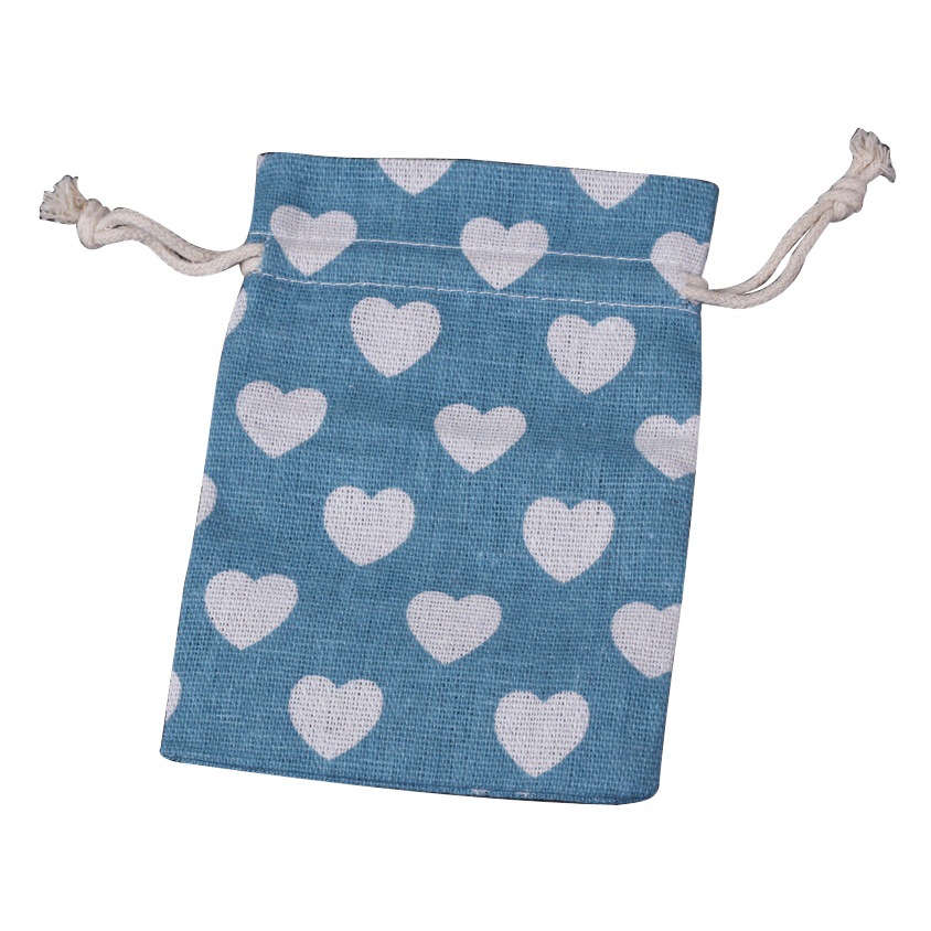 Handmade linen bag drawstring bag drawstring bag/Peach heart printed cloth bag/jewelry bag jewelry bag small cloth bag