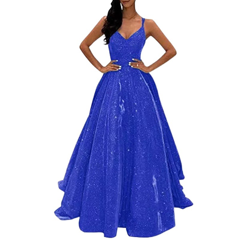 2025 Cross-border Foreign Trade Fashion Sling Sling Sling Flash Banquet Activities Atmospheric Slim Long dress Evening Dress