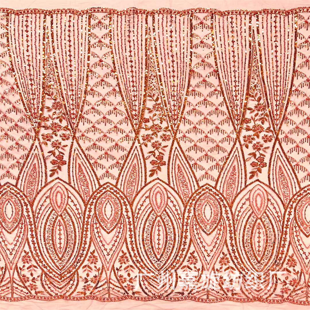 Cross-border European and American heavy industry bubble bead fabric French wedding dress bead tube embroidery fashion sequin fabric French lace