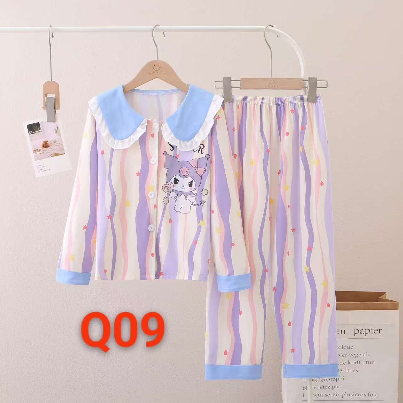 Picture of Girls' Pajamas Spring and Autumn New Lapel Long Sleeve suit Children's Home Clothes Cardigan Home Clothes Middle and Big Children
