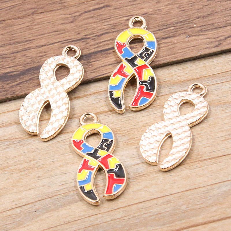 Picture of 8 Styles, 2 Colors DIY Alloy Jewelry Contrasting Color Puzzle Autism Pendant Round Heart Puzzle Asymmetrical Pendant
