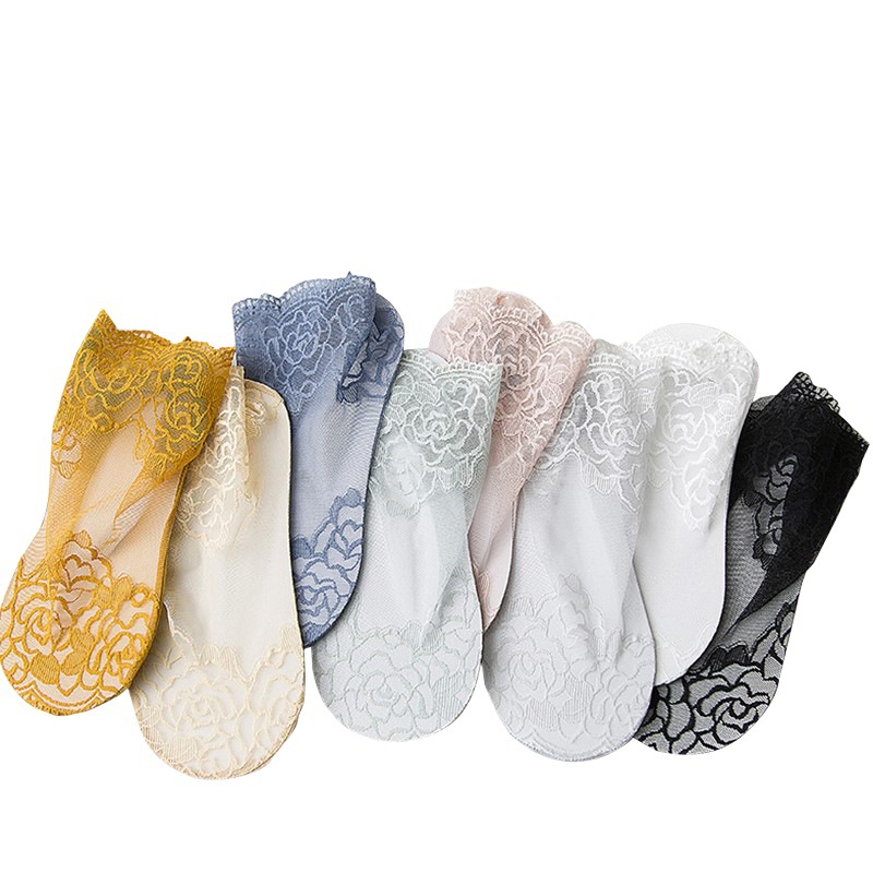 New lace short socks thin cotton mid-tube stockings spring and summer sweat-absorbent non-slip invisible boat socks ladies socks