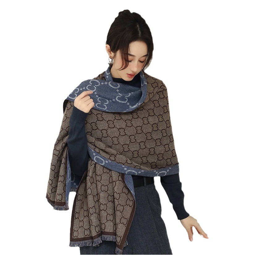 Internet Popular Winter Thick Scarf Women's All-match High-end Wool Double-sided Shawl All-match Cashmere Warm Outer Cape