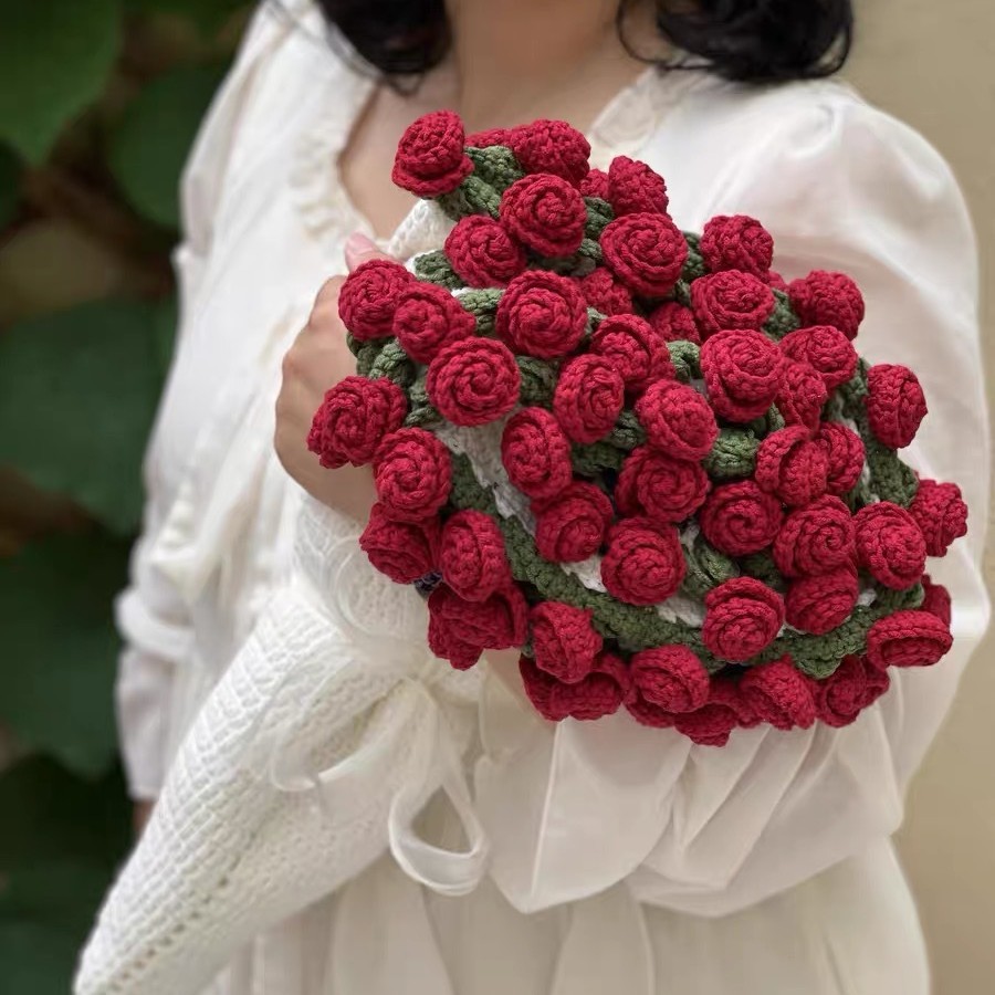 Rose Bouquet Blanket Hand-Knitted DIY Material Package Wool Ball Crocheted Flower Blanket Flower Crochet Lily of the Valley Flower