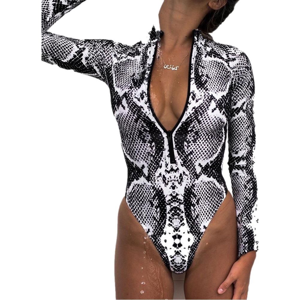 2020 new foreign trade swimsuit AliExpress snake print swimsuit female leopard print one-piece bikini European and American long sleeve swimsuit