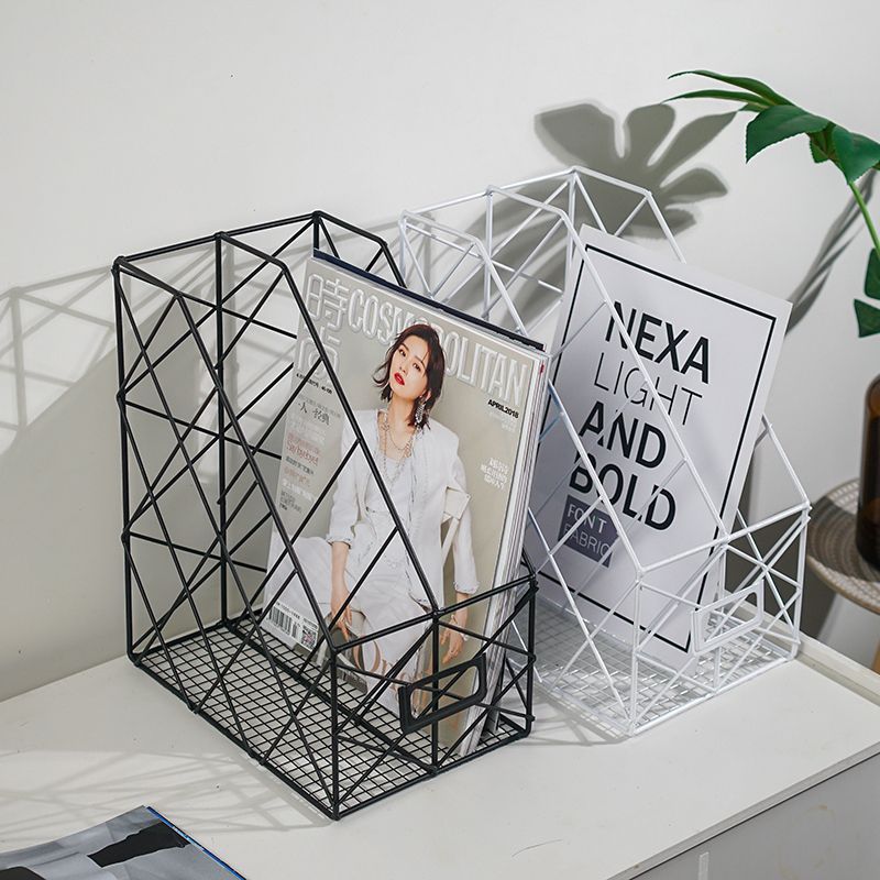 Nordic desktop bookshelf information frame student desk storage shelf book standing office supplies wrought iron document storage shelf
