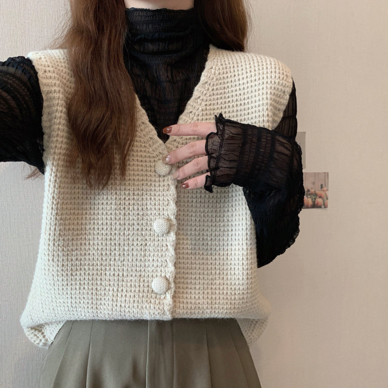 Picture of V-Neck Knitted Vest Women's Spring and Autumn 2024 New Loose Retro Waistcoat Sweater Jacket Sleeveless Top