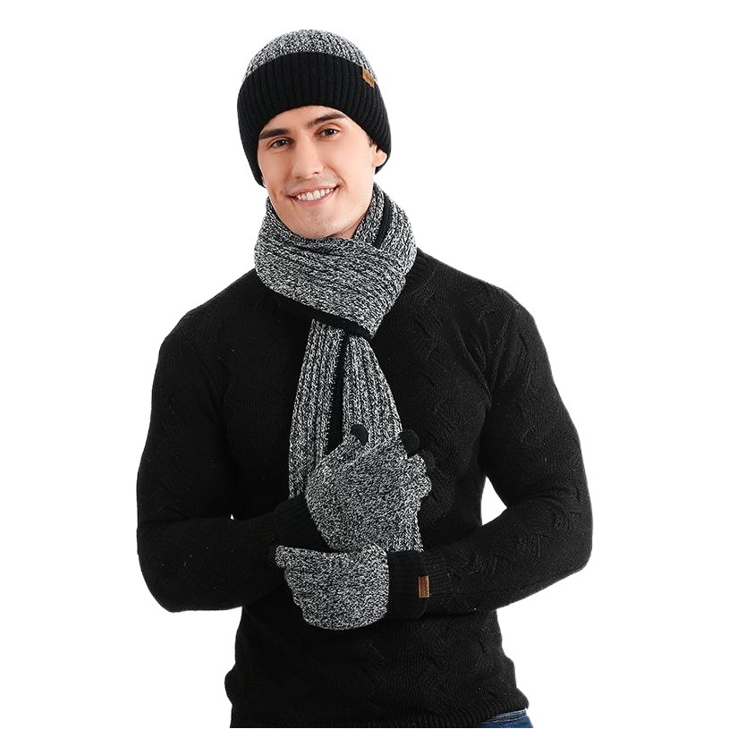 Amazon autumn and winter New European and American wool hat suit color matching knitted hat thickened scarf gloves three-piece set