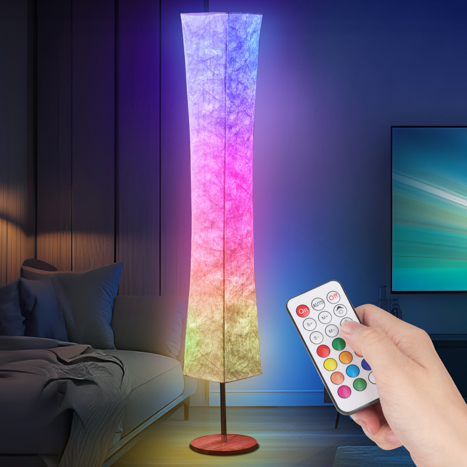 Picture of Cross-Border Amazon Fabric Floor Lamp Ledrgb Seven-Color Remote Control Atmosphere Light for Living Room and Bedroom with Adjustable Brightness