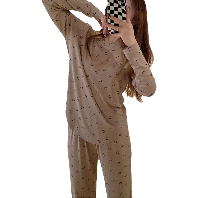 Long Sleeve new style pajamas women's Dongdaemun Korean style in-style smiley face round neck home wear autumn and winter suit live delivery