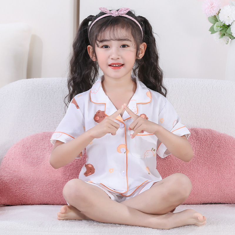 Picture of Cross-border Children's Pajamas Summer Thin Clouds Cotton Girls' Cute Cartoon Short-sleeved Shorts Set Middle and Large Children's Home Clothes