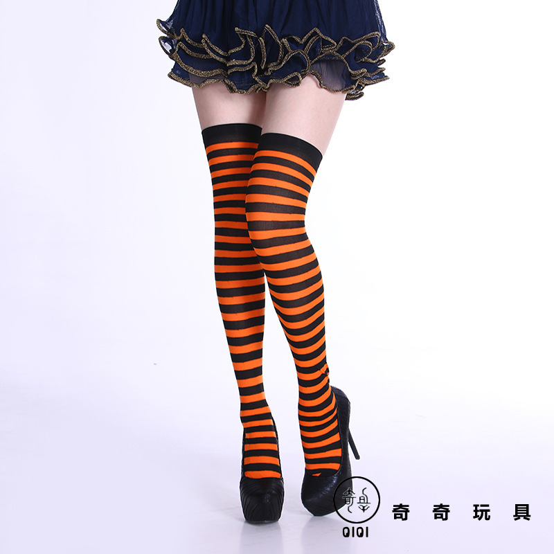 Picture of Halloween Christmas Striped Stockings Party Costume Accessories Over-the-Knee Stockings Striped Pantyhose