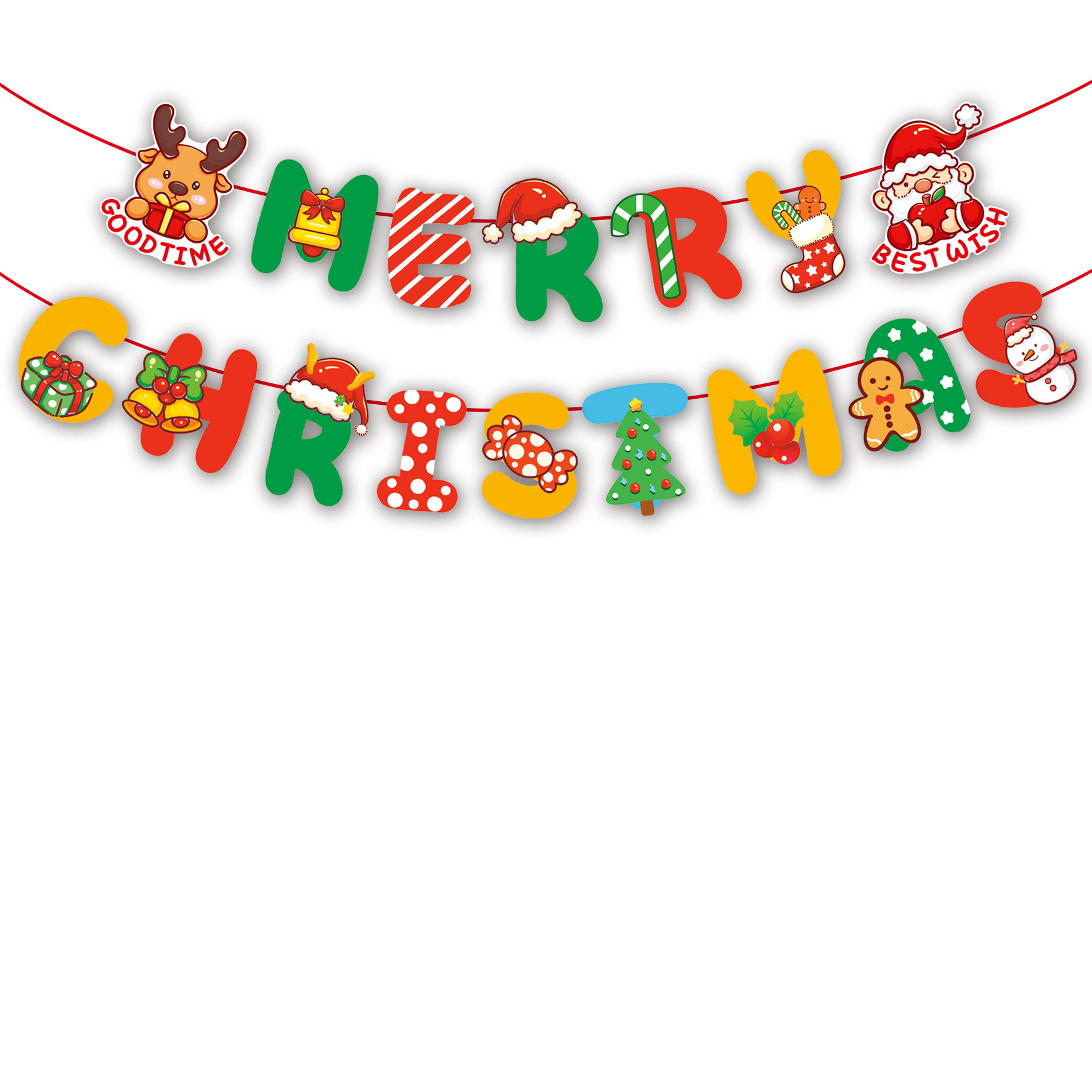 Picture of Christmas Decorations Christmas Pull Flag Hanging Flag Holiday Banner Party Decoration Paper Cartoon Christmas Pull Flower String Flag