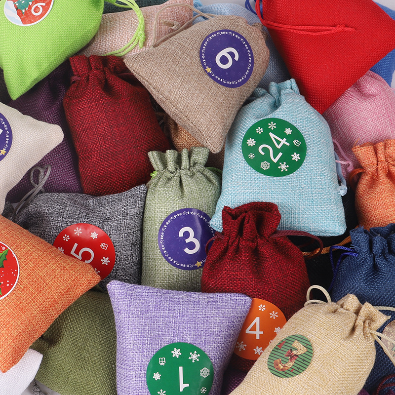 Multicolor Linen Bag Drawstring Quarter Christmas Gift Bag Jewelry Sachet Linen Bag Christmas Linen Bag Customized
