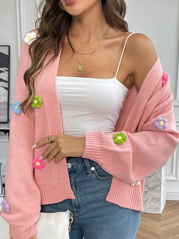 Picture of Foreign trade cross-border new hand hook flower sweet knitted cardigan sweater coat women's lazy casual loose sweater