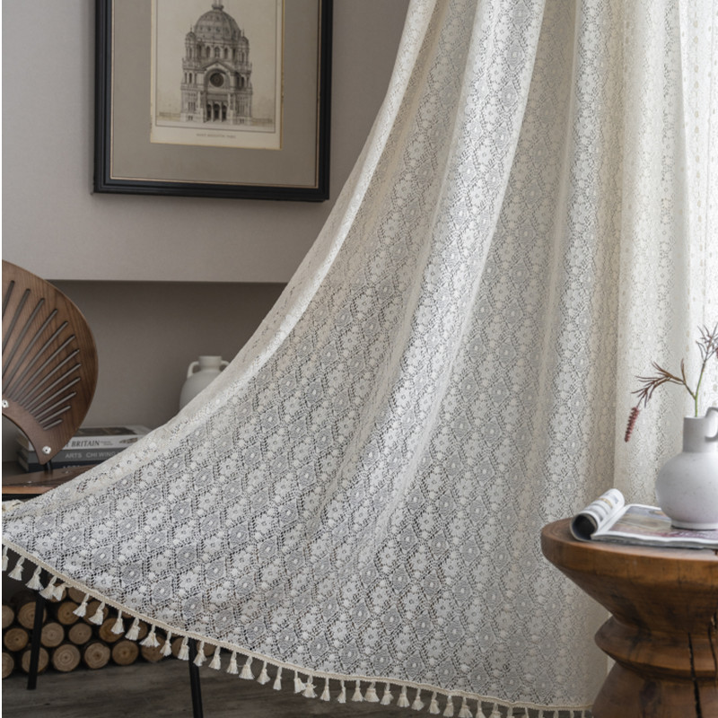 Le Xuan Show Nordic Ins Beige Lace Wedding Four-leaf Clover Hollow Lace Living Room Bedroom Punch-free Curtain Batch