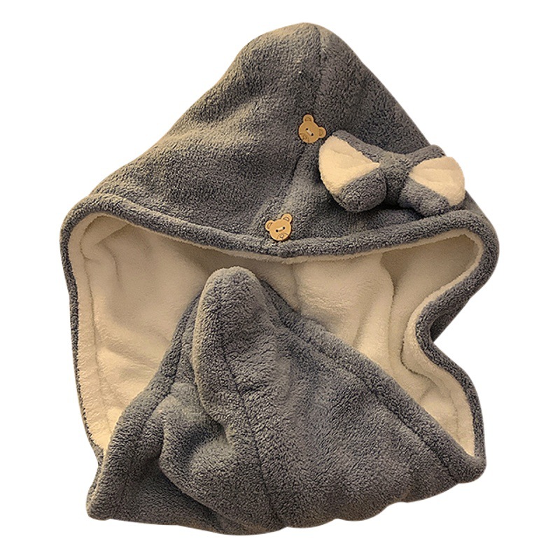 Cute Bow Hair Drying Hat Women's High-value Double-layer Thickened Super Absorbent Quick-drying Shower Hat Shampoo Towel