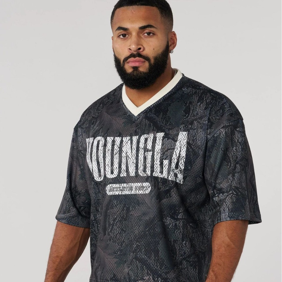 YOUNGLA American New Men's Oversized T-shirt Summer Sports Fitness Quick-drying Breathable Mesh Short-sleeved T-shirt