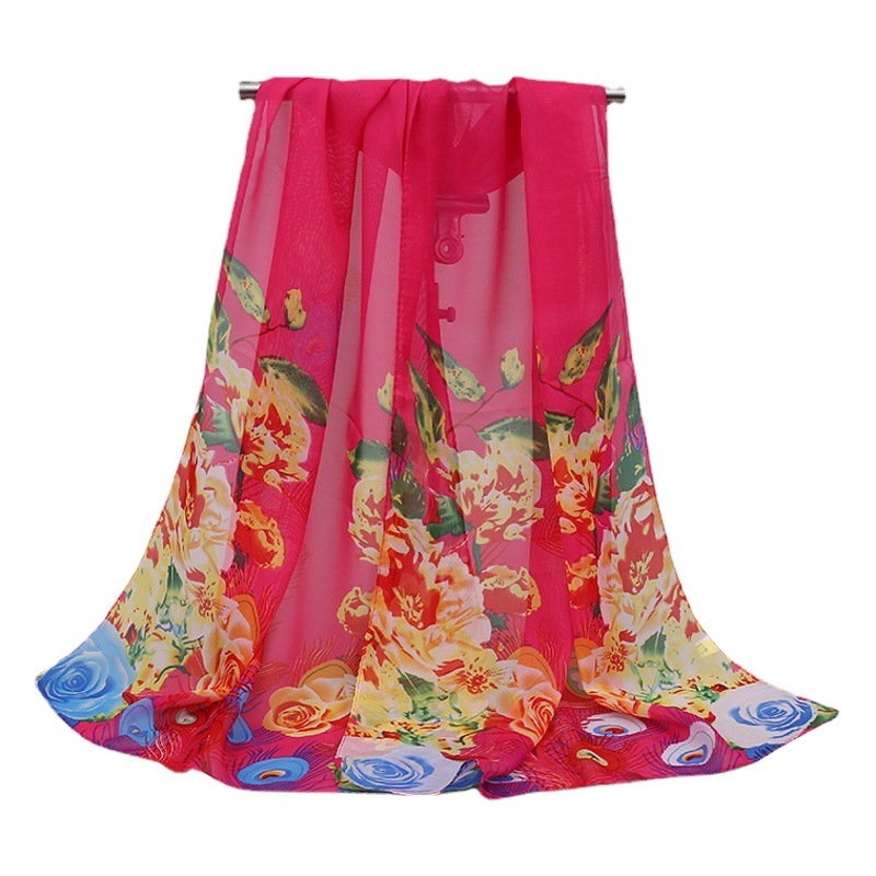Spring and Summer New Chiffon Printed Silk Scarf Thin Women's Scarf Summer Sunscreen Shawl All-match Dual-use