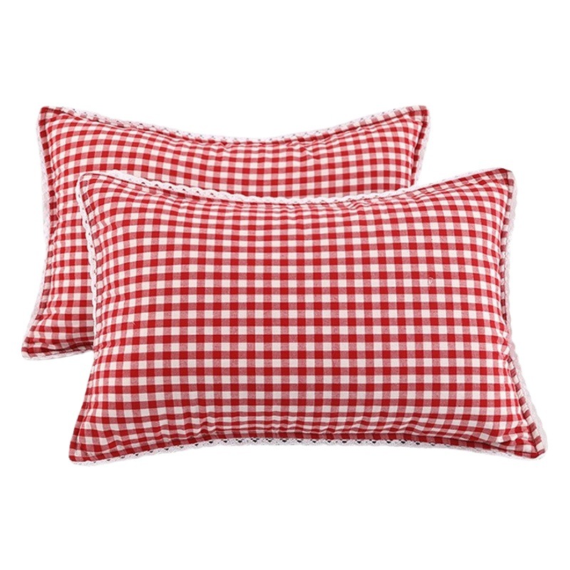 Plaid Pillowcase Single Student Dormitory Pair Home Hotel Cotton Pillowcase Lace Removable Washable Thickened Pillowcase