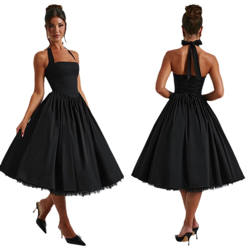 Cross-border foreign trade 2025 spring and summer new long skirt small fragrance elegant slim neck waist A dress