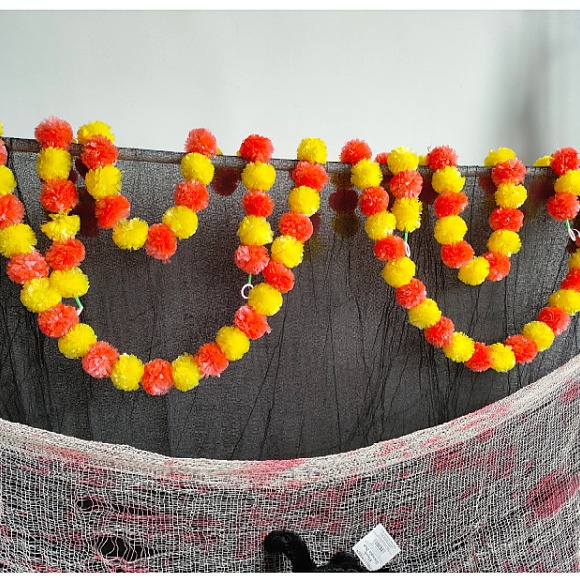 Picture of Marigold garland Indian wedding decoration flower string Mexican Day of the dead plastic decorative flower string