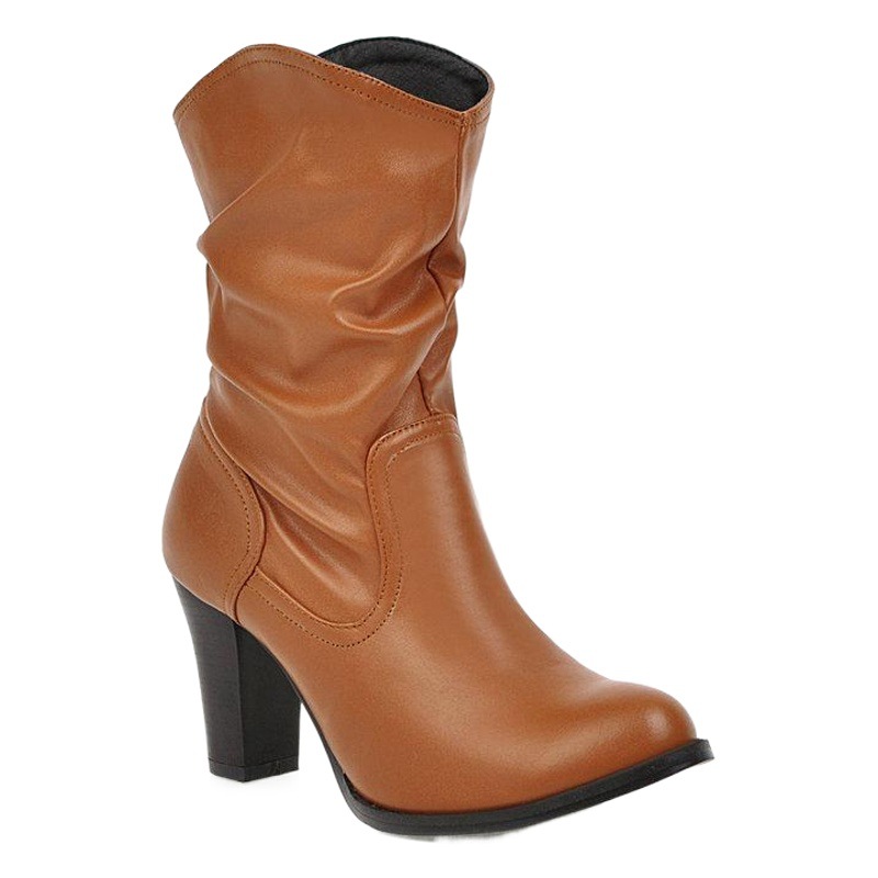 Autumn and Winter High-heeled Mid-heeled Boots Women's Boots Thick-heeled Martin Boots Women's British-style Sleeve High-heeled Boots Vintage Round-toed Ankle Boots