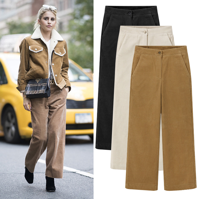 Picture of Fall/Winter wide leg pants women's loose straight pants 200kg large size wide leg wash corduroy women's fat mm casual pants