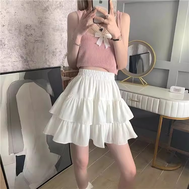 Short Skirt High Waist White Female Petite New Summer 2025 Sweet Cake Skirt Skirt A-Line Fluffy Lace